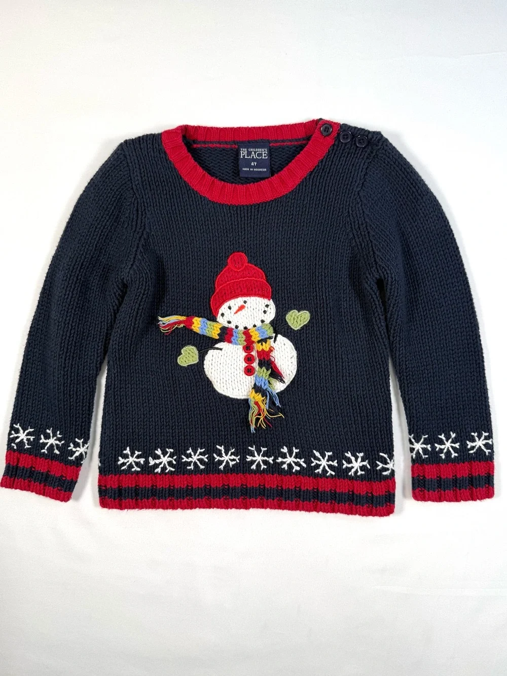 THE CHILDRENS PLACE Snowman Christmas Sweater 4T Holiday Winter Cozy Vintage